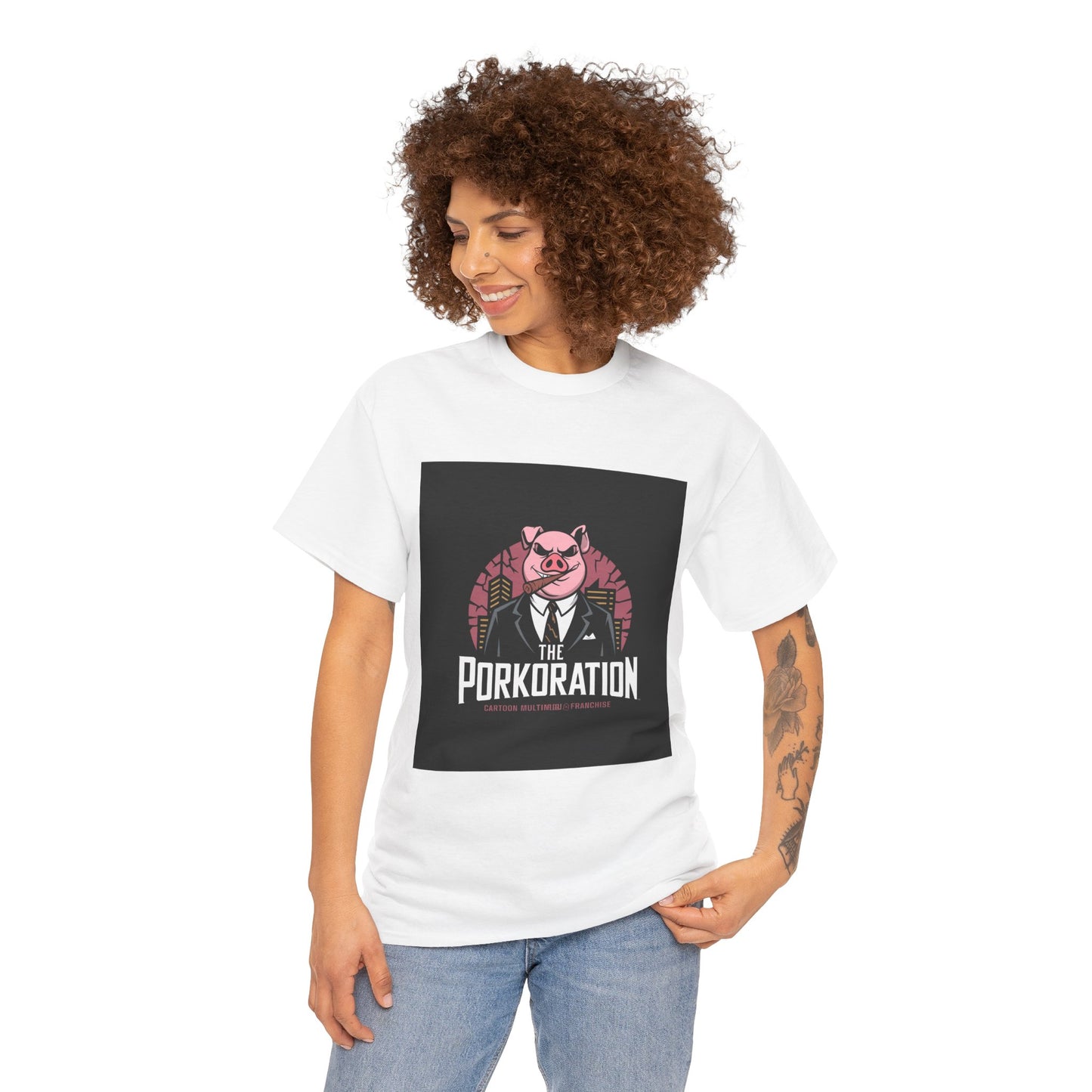 Porkoration Collection - Unisex Heavy Cotton Tee with 'The Porkoration' Design, Funny Graphic Tee, Pig Lover Gift, Casual Wear, Unique T-Shirt, Humor Apparel