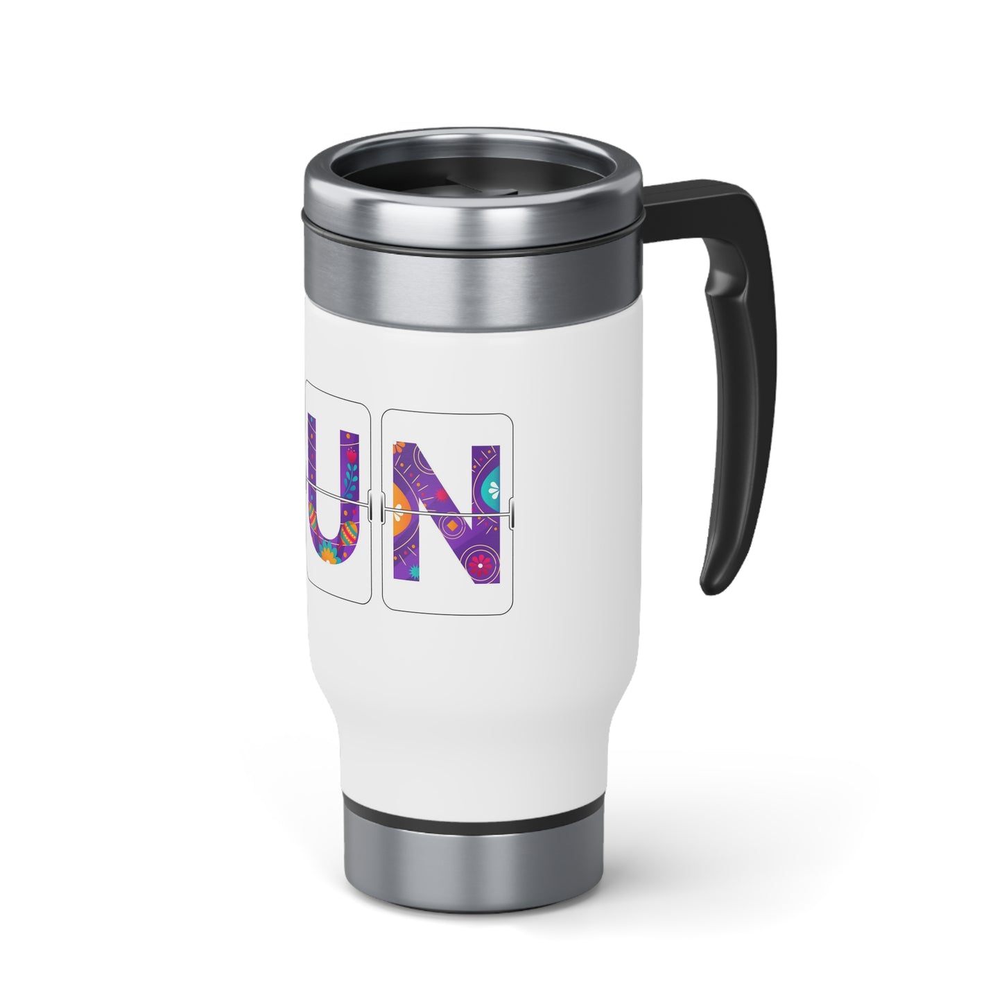 CUN - Cancun Three-Letter Code - Stainless Steel Travel Mug with Handle, 14oz