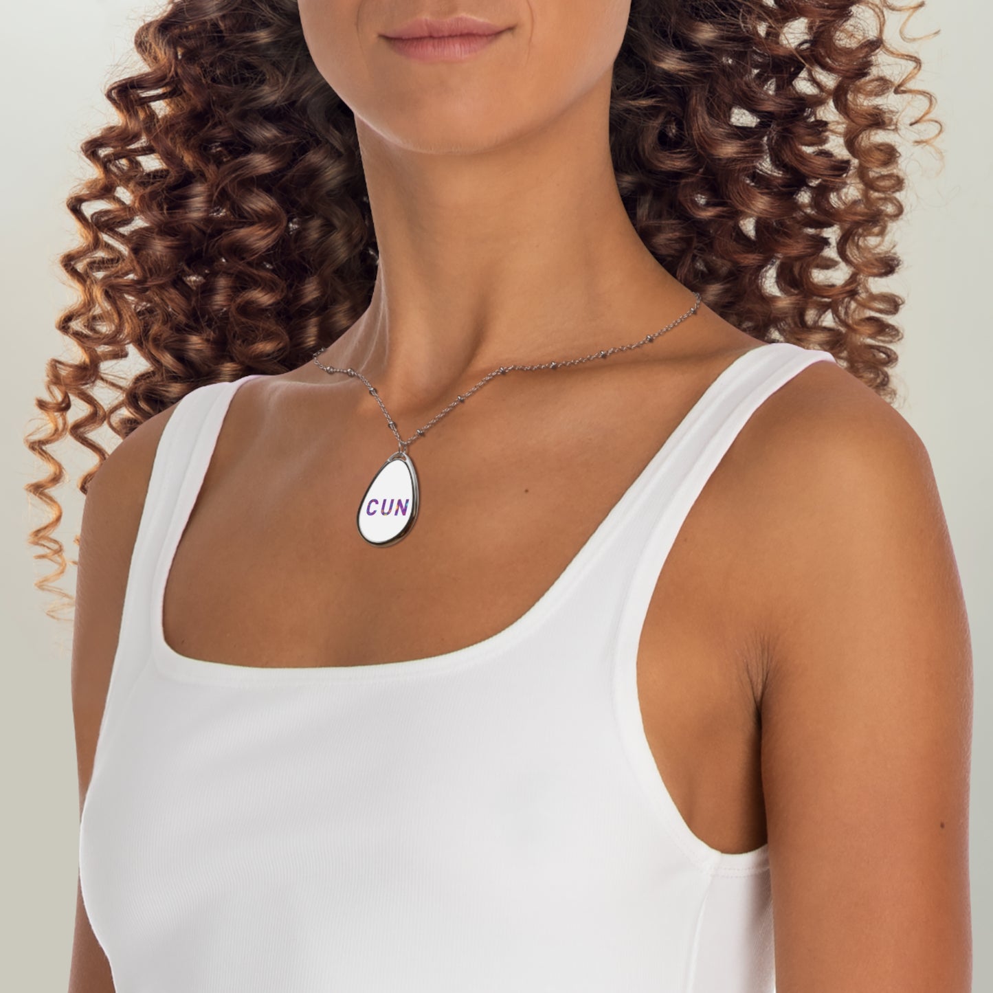 CUN - Cancun Three-Letter Code - Oval Necklace