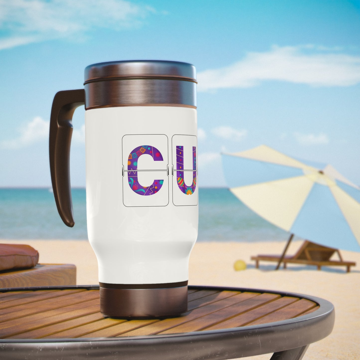 CUN - Cancun Three-Letter Code - Stainless Steel Travel Mug with Handle, 14oz