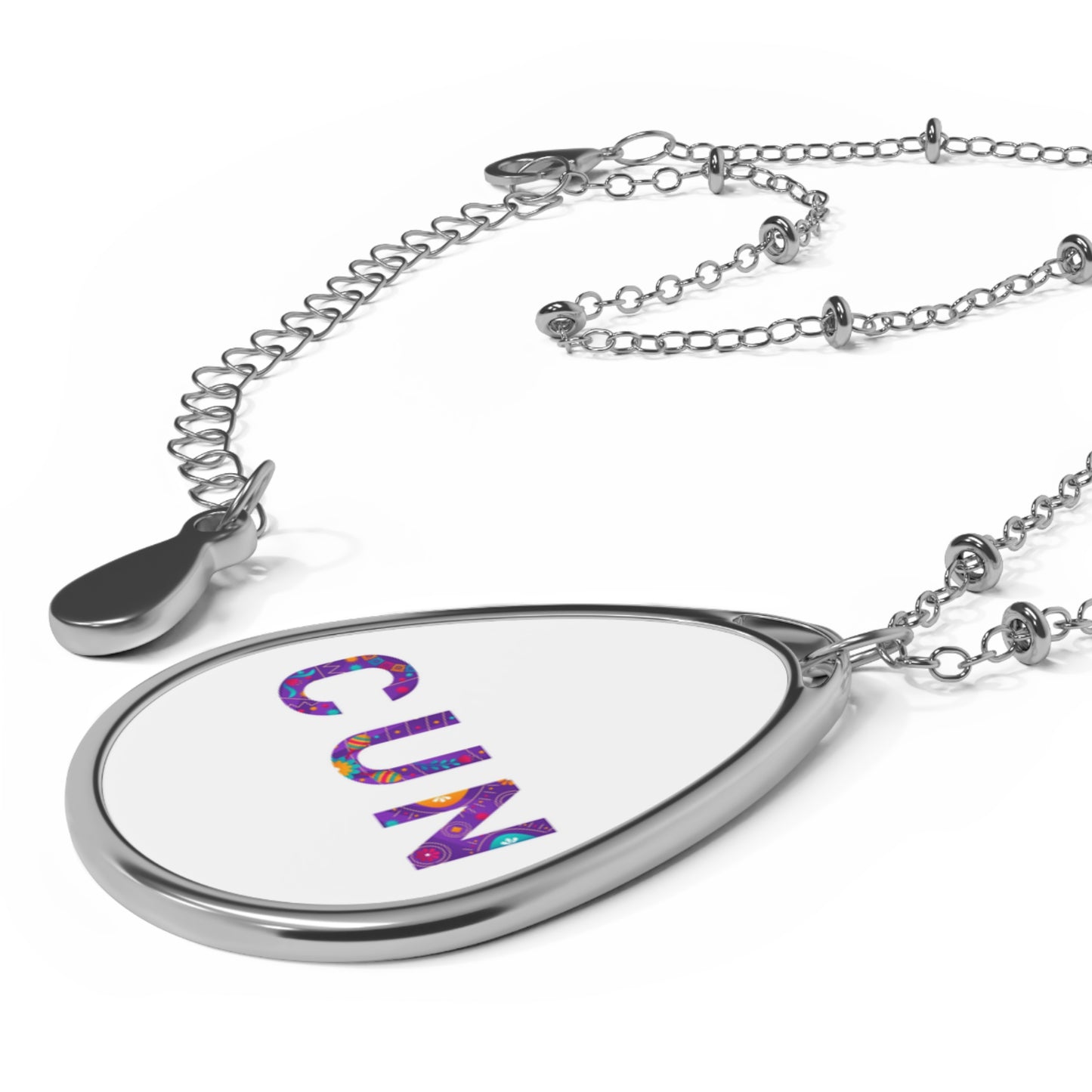 CUN - Cancun Three-Letter Code - Oval Necklace