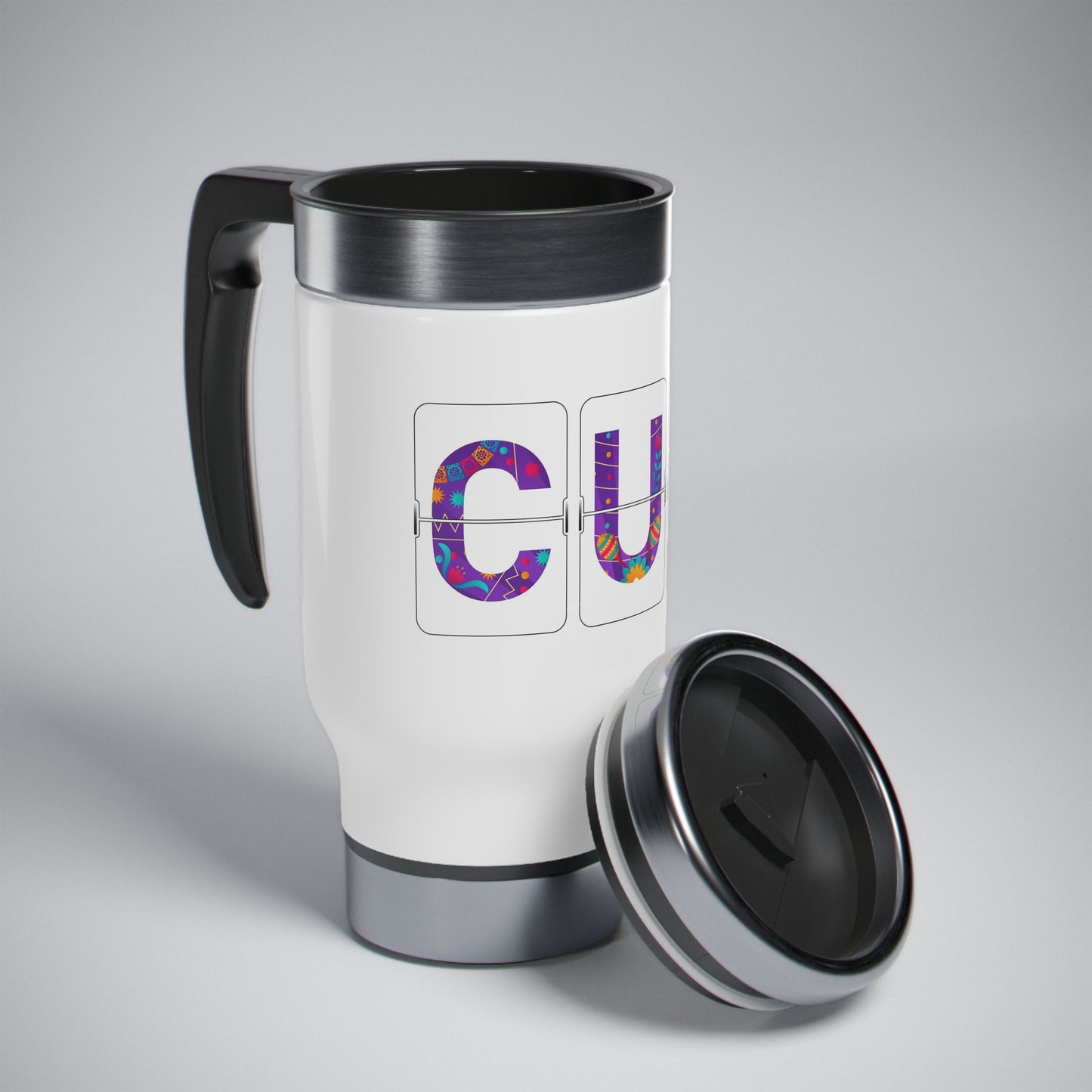 CUN - Cancun Three-Letter Code - Stainless Steel Travel Mug with Handle, 14oz