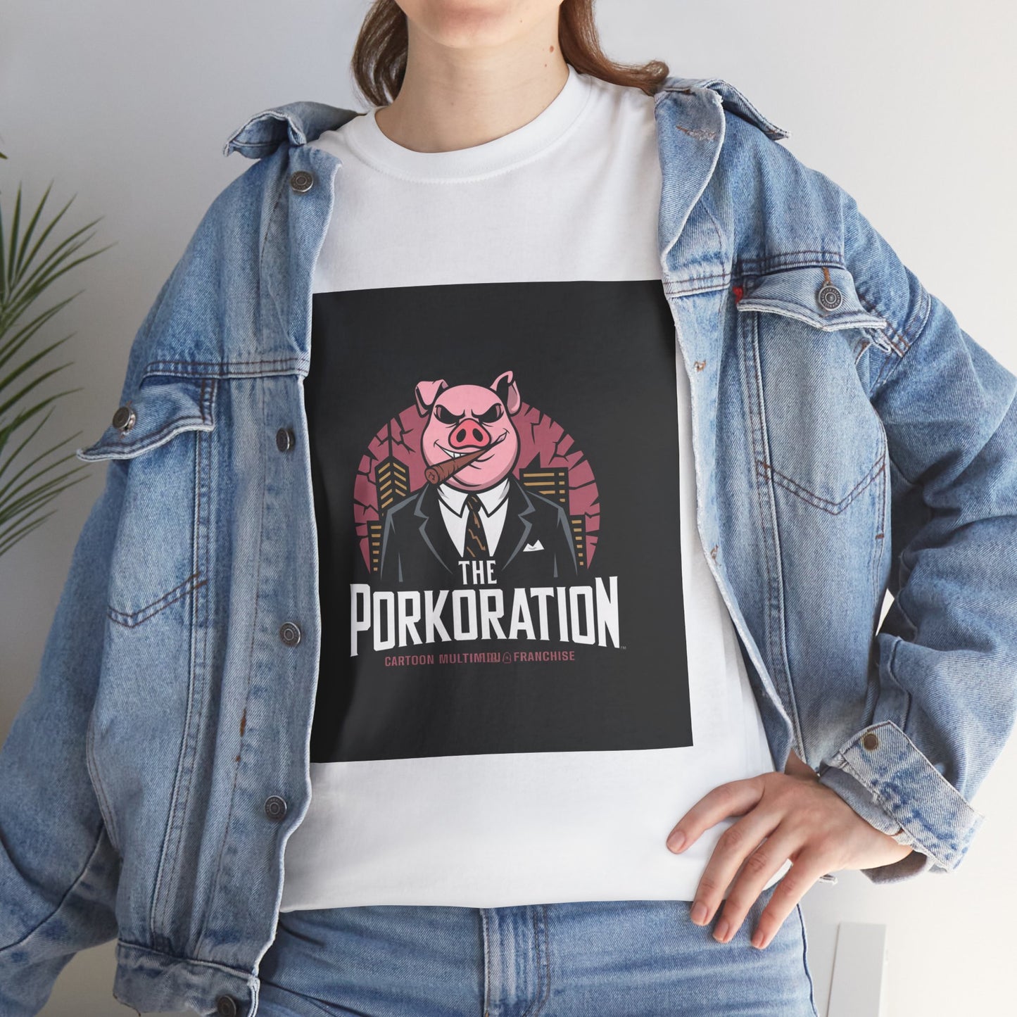Porkoration Collection - Unisex Heavy Cotton Tee with 'The Porkoration' Design, Funny Graphic Tee, Pig Lover Gift, Casual Wear, Unique T-Shirt, Humor Apparel
